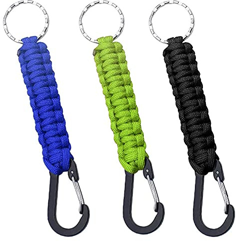 XPOOP 3 Pezzi di Portachiavi in Corda Intrecciata, Portachiavi con Moschettone e Anello Portachiavi, Portachiavi con Cordino con Gancio ad Anello a D (Blu, Nero, Verde)