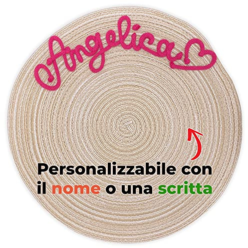 Tovaglietta Personalizzata con Nome o una Scritta, Tovagliette Colazione, Tovagliette Americane Rotonde 38cm, Idee regalo per la Casa Beige