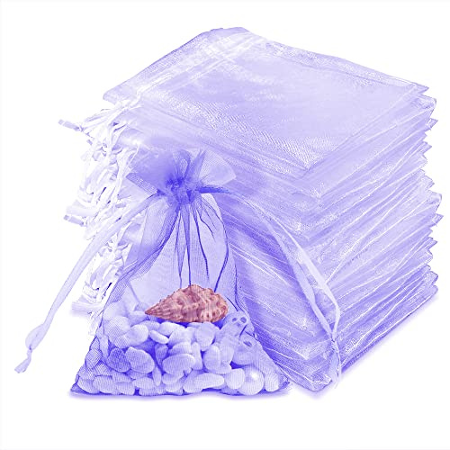 Uootach 120 Stück Organzabeutel transparent, Organzasäckchen 7 x 9 cm, Organzabeutel Geschenkbeutel, Schmuckbeutel, Gut für Hochzeiten, Süßigkeiten, Lavendelsäckchen(Violett)