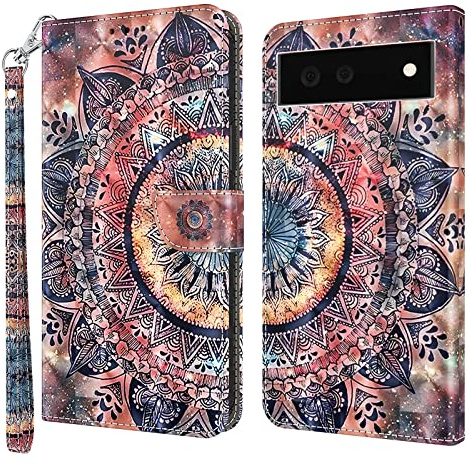 BOLELAW Hülle für Google Pixel 6A 5G, PU Leder Flip Case mit Standfunktion, Magnetverschluss & Kartensteckplatz, Mandala