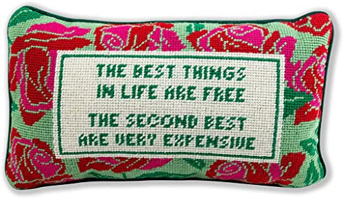 FURBISH Handmade Needlepoint Decorative Throw Pillow - Expensive - 9 x 15 - Small Embroidered Accent Pillow for Bed, Chair, Couch, Sofa - Aesthetic Preppy Home Decor