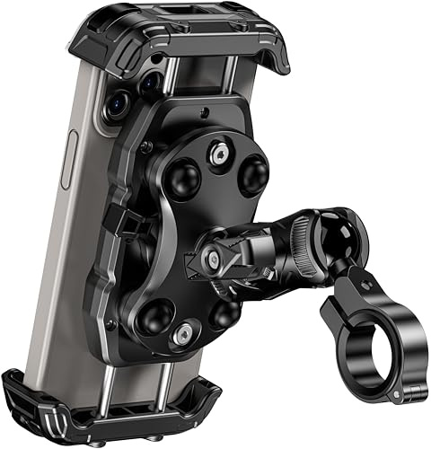 Kewig Motorrad-Handyhalterung mit Vibrationsdämpfer und Hochgeschwindigkeits-Sicherheitsverriegelung, Roller, Lenker für 13.7–18.3 cm Handys