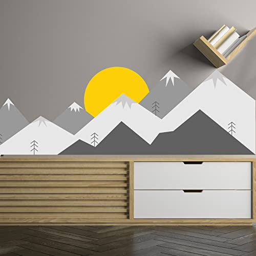 Wandtattoo mit Bergen – Vinyl-Aufkleber für Kinderzimmer, Baby, Kinderzimmer, Jungenzimmer, riesiges Reise-Wandbild, Dekoration, Tapeten-Thema, 140 x 46 cm