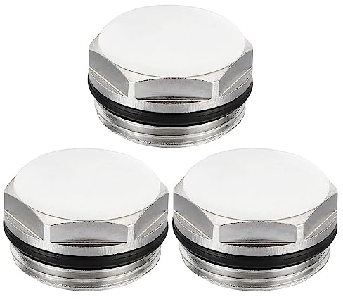 PATIKIL 3/4 BSP 3Pack Stecker Gewinde Manuelles Heizkörper Entlüftung Steckventil Vernickelt Messing Stopfen für Heizung Silber Weiß