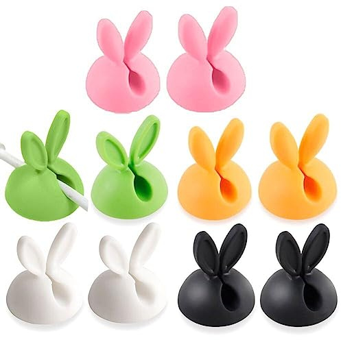 Wudaizhi Rabbit Cable Clips 10pcs Desktop Cute Bunny Cable Holders Cable Management Adhesive Drop Wire Holder for Office Table Desk Wall Car