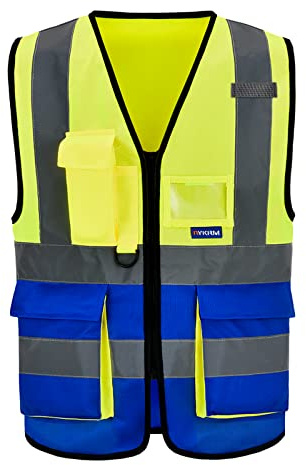 Gilet di Sicurezza Antinfortunistici Alta Visibilità con tasche Giacca da lavoro riflettente ad alta visibilità Gilet riflettente con cerniera