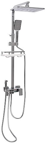 Edelstahl Duschsystem Regendusche mit Armatur Duschset Duscharmatur Komplettset Duschgarnitur Duschsäule mit Thermostat Duschpaneel und Verstellbarer Duschschiene - Digitale Anzeige