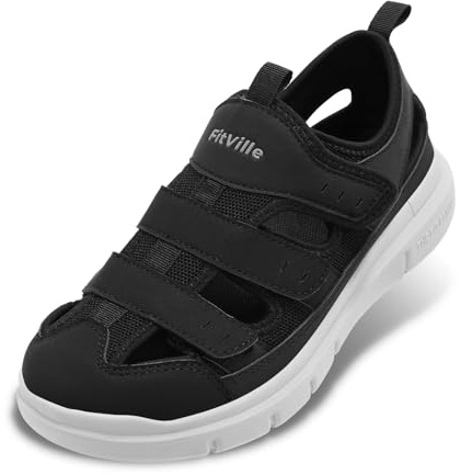 FitVille Diabetiker Sandalen Herren Extra Weit Orthopädische Schuhe mit Klettverschluss Verstellbare Gesundheitsschuhe für Senioren Schuhe,Schwarz,49 EU,Weit