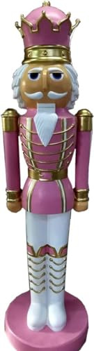 Casa Padrino Deko XXL Skulptur Nußknacker Rosa/Weiß/Gold mit Uniform Lebensgross 200 cm - Weihnachten Weihnachtsdeko Kaufhausdeko Schloss Deko Barock