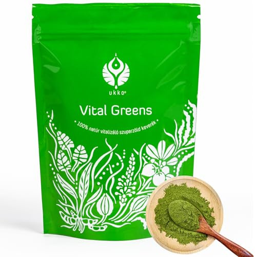 UKKO Vital Greens Superfood Pulver mit Magnesium & Ballaststoffen 120 g | grüne helfer: Spirulina, Matcha, Weizengras & 8 Kräuter,reich an Nährstoffen zur Immunstärkung & täglicher Energie.