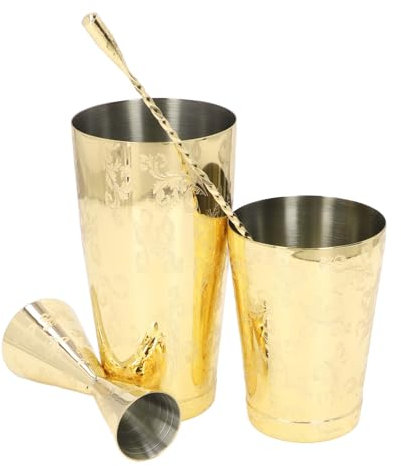 Topyond Juego de coctelera Boston, kit de barman de acero inoxidable con estampado vintage para elaborar cócteles, juego de colador de cóctel ideal para entusiastas de la (Tipo 3)