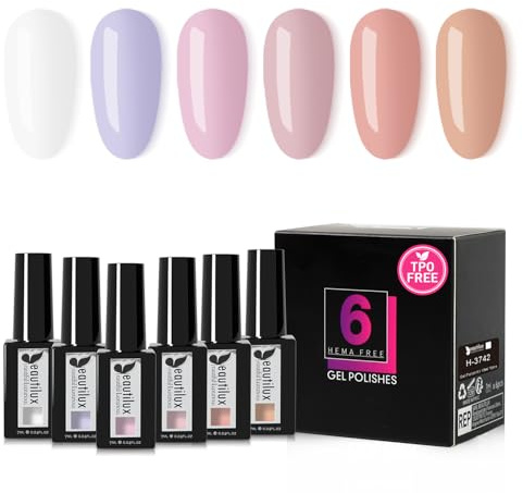 Beautilux UV Nagellack Pastell TPO-Frei, 6 Farben 7ml Weiß, Hellrosa, Rosa, HEMA-FREE Gel Nagellack Set für Home-Maniküre Nail Art Maniküre (H-3742)