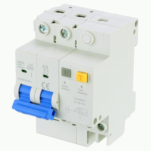 QUARKZMAN Sicherungsautomat 25A, 230V Fehlerstrom-Schutzschalter 2-polig Miniaturschutzschalter für DIN-Schiene Leitungsschutzschalter