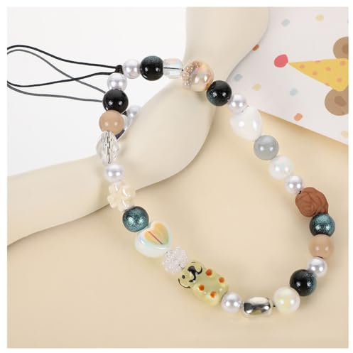 Hrlace Kleiner Bär Handy-Kette Perlen Handyanhänger Niedlich Handy-Lanyard-Charms Bunte Perlen Handy Straps Boho für Handyhülle Brieftasche Schlüsselbund Kamera Dekoration, 1 Stück Bär