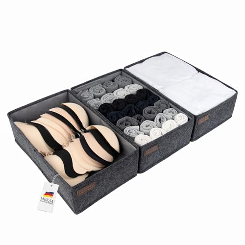 Schubladen Organizer by MEKAA® für MALM Kommode & Kleiderschrank | 3er Set - Passende Schubladenbox für Kleidung, Unterwäsche, Accessories - stabiles Ordnungssystem in Anthrazit - 40*23*12cm