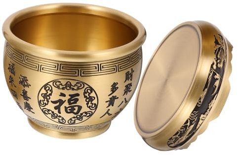 Amosfun Brass Feng Shui Bowl Sculpture Treasure Wealth Chinese Offering Cup for Home Office Decor Meditation Use Base