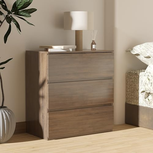 woodtalks Kommode mit 3 Schubladen, Holzkommode mit Stauraum für Schrank, Schlafzimmer, Wohnzimmer und Flur, Schubladen, Kommode, Nachttisch, Nussbaum, Braun