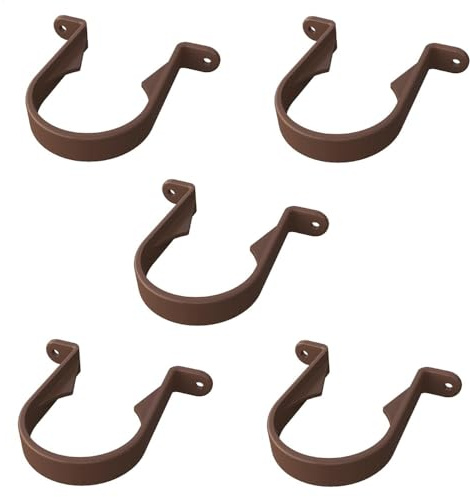 Downpipe Brackets - Round Drain Pipe Clips - 5 Pack Brown