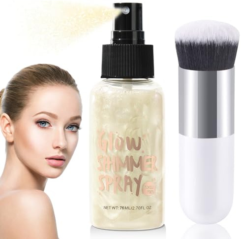 Ledeak Spray Paillette Corps, Huile Pailletée pour le Corps, Rapide Glitter Spray avec un Pinceau de Maquillage, Maquillage Paillette Glitter Makeup, Body Shimmer Oil Pour Visage (Blanc Nacré)