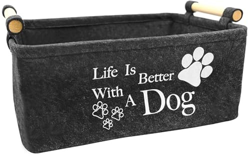 inheming Puppy Toy Box Storage Basket, Collapsible Pet Supplies Storage Basket, Dog Toy Basket Box38cm x 25cm x 18cm Black