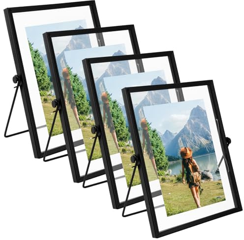 LDXDRU 4 Stück Bilderrahme 20x15 cm Bilderrahmen Schwarz Mit Ständer A5 Bilderrahme Glas Fotorahmen Glasrahmen Glasbilderrahmen für Desk Decor, DIY, Bilder, Artwork Display