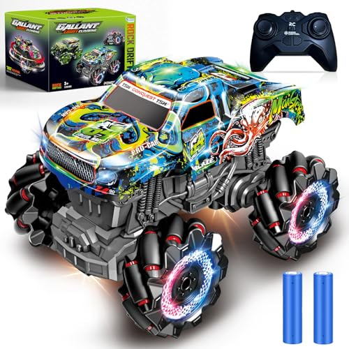 Monster Truck Remote Controlled with Light Bands and Music, 2.4GHz Remote Controlled Monster Truck with 360° Rotation, 1/20 Monster Truck with 2 Batteries, 50 Minutes Playtime, Remote Controlled Car