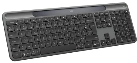 Logitech Signature Slim Solar+ clavier sans fil (Graphite) | Alimenté par lumière solaire/artificielle, batterie jusqu'à 10 ans, touches personnalisables, Bluetooth, AZERTY Français