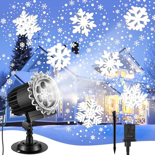 NXPZ Proyector de Copos de Nieve Navideño, Proyector LED para Exteriores, Lámpara Decorativa Navideña para Interiores y Exteriores, Impermeable IP44, para Decoración Navideña, Jardín, Fiest