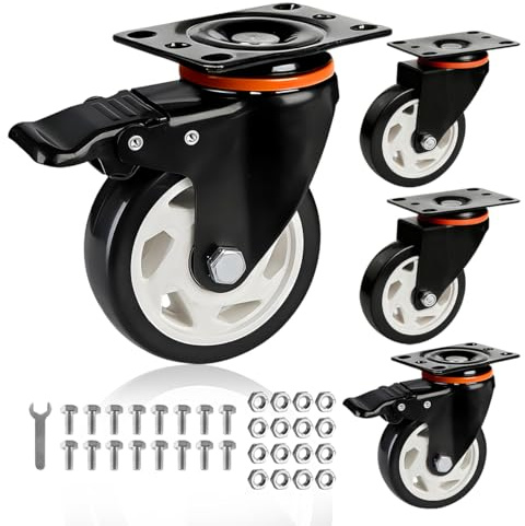 LSWhee 3 Inch Plate Casters, 1000lbs Heavy Duty Swivel Caster Wheels, 4Pcs