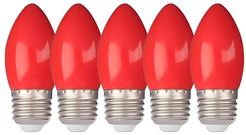 Jiotouhu E27 LED rosso lampadina, 2W, 220V, 200LM, alloggiamento in plastica, non dimmerabile, per le luci di stringa all'aperto interni matrimonio festa bar decorazione atmosfera, confezione da 5