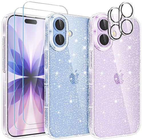 YIRSUR Funda para iPhone 17 Glitter, con 2 Protectores de Pantalla y 2 Protectores de Cámara, Carcasa Transparente Glitter, Fina y Suave, Silicona TPU Resistente a los Golpes