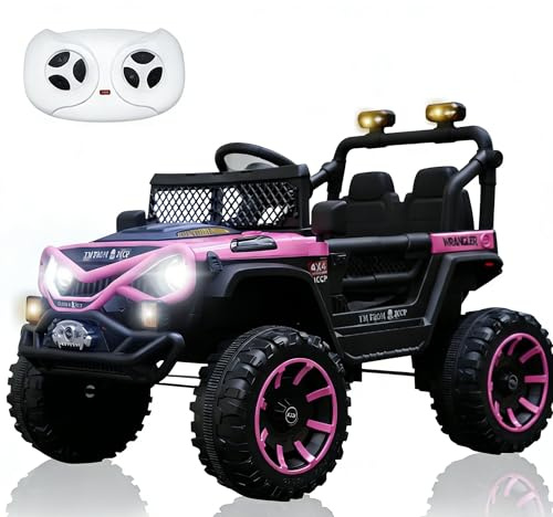 12V Kids Electric Ride on Car,Electric Cars for Kids, 2 Motors Electric Off Road Truck with 2.4G Remote Control,Music LED Lights 2-Seater Gift for Boy & Girl Rose Red