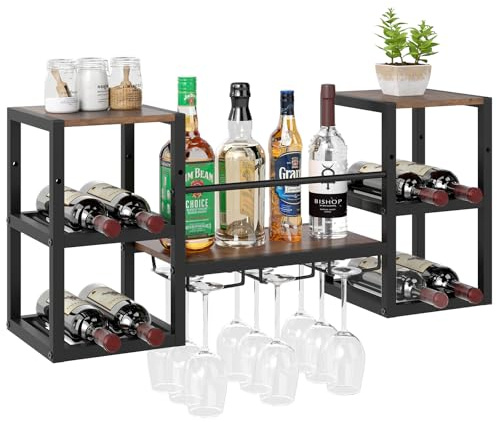 COSTWAY Porte-Bouteille Mural, Casier à Bouteilles avec 3 Rangées de Porte-Verres, Étagères Ouvertes, Meuble Bar à 3 Niveaux, Design Industriel, pour Cuisine, Maison, Bar, 89 x 25 x 40 cm