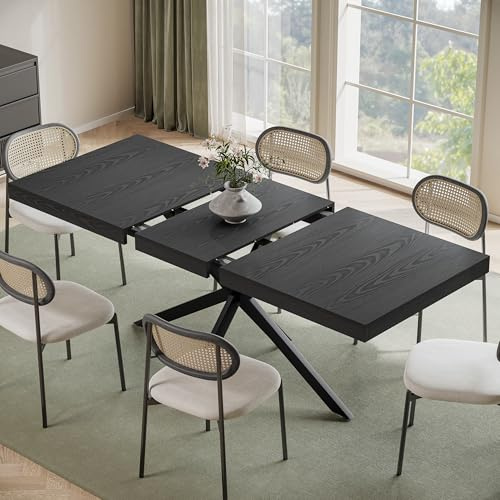Extendable Dining Room Table for 4 6 8,55-70 Kitchen Table Leaf,Black