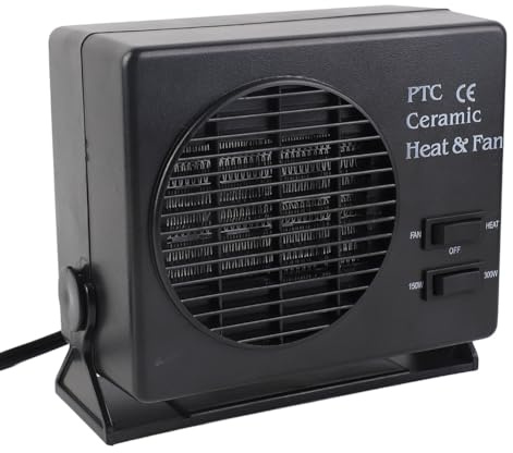 Eacam Chauffage de Voiture Portable en Céramique 12 V 300 W, Ventilateur et Dégivreur pour le Chauffage du Véhicule, Vous Garde au Chaud en Hiver et au Frais en été, Support de