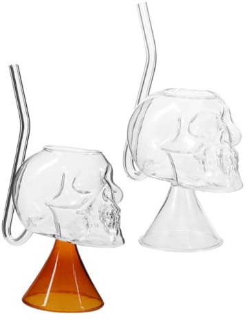 CLISPEED 2 pièces Verres à Vin Halloween Verre Transparent Gobelets Tête de Mort pour Cocktails Vin Bar Restaurant et Fête Design Crâne Créatif avec Socle Orange