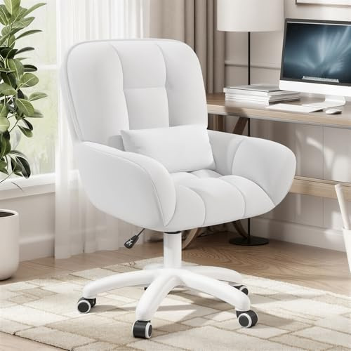 Aivermeil Bürostuhl Samt mit Kissen Schminktischstuhl Weiß | Höhenverstellbar,360°Drehfunktion, bis 150kg,Samtbezug,Homeoffice Stuhl,Schminktischstuhl, Schlafzimmer,Arbeitszimmer