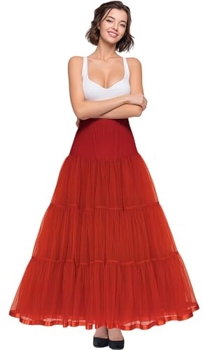 Shimaly Women's Floor Length Wedding Petticoat Long Underskirt for Formal Dress (XL-3XL, Red)