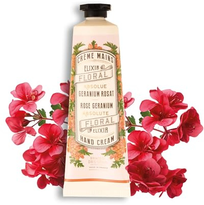 Panier des Sens – Geranium Mini Hand Cream - Hand Cream for very Dry Hands and Skin - for Women and Men - Almond & Olive Oil - Vegan Made in France 96% Natural Ingredients - 30ml