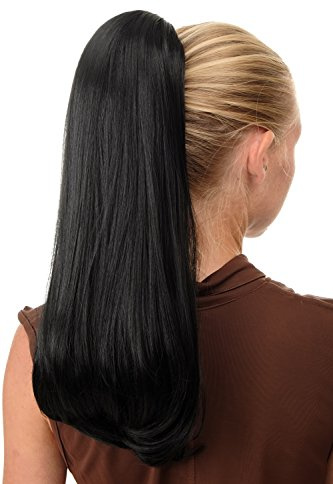 WIG ME UP - BRO-525-1B Haarteil Pferdeschwanz Extension mit großer Klammer sehr lang glatt voluminös schwarz