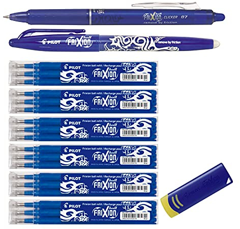 Special Volume Pack Pilot FriXion Ball Tintenroller [0,7] 18 Ersatzminen Nachfüllminen | 6 Set á 3 Stk blau + 1 Frixion Ball in blau + 1 Frixion Clicker in blau und 1 Frixion original Remover in blau