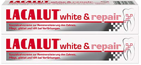 LACALUT WHITE & REPAIR ZAHNCREME, 75ml Zahnpasta zum Aufhellen der Zähne, Straffung und Festigung des Zahnfleischs, Zahncreme für weiße Zähne, 2 x 75ml