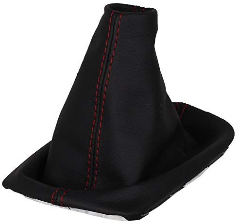 ICT Schaltmanschette Schaltsack mit Rahmen Echtleder Leder in schwarz kompatibel mit: Volvo C30 2006-2013, Manuell (rot)