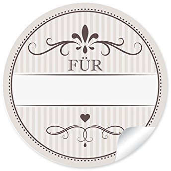 72 STICKER edle Etiketten in Creme mit Herz und Ornamente Für mit Freitextfeld für den Empfänger (A4 Bogen) • Papieraufkleber (Sticker/Aufkleber/Etiketten im Format 4 cm, rund, matt)