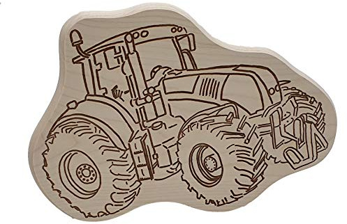 DEKOFANT Frühstücksbrettchen Holz Traktor Bulldog 30 x 20 x 1,5 cm | extra dick, Brotzeitbrett, Vesperbrett, Jausenbrett, massives Ahornholz, Lasergravur