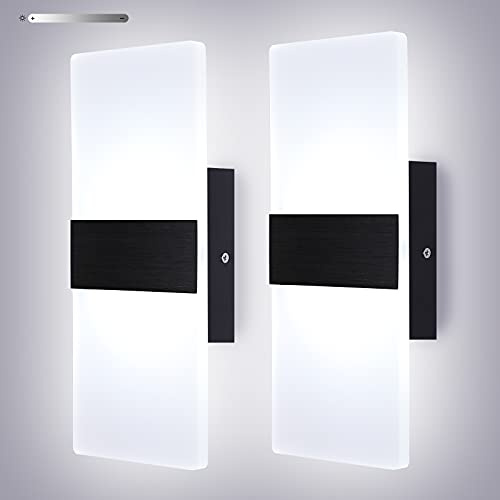 Lightess Modern Wall Sconces Set of Two Indoor LED Wall Mounted Lamp Hardwired Wall Lamp 12W for Bedroom Living Room Hallway, Cool White
