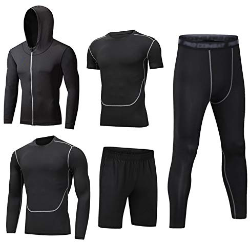HZQIFEI Herren Kompressionsshirt Sportbekleidung 5 Stück Schnelltrocknend Atmungsaktiv Fitness Trainingsanzüge Anzug für Running Gym Fitness