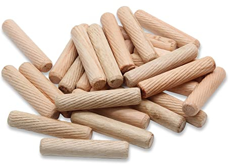 BokWin 100 Pack Wooden Dowel Pins 10mm x 50mm (Approx 3/8 x 2) Wood Fluted Dowels Rods Kiln Dried Fluted and Beveled, Hardwood Crafts Dowel Pegs
