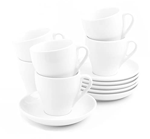 Holst Porzellan IT 005 SET 12 Porzellan 12-tlg. Set Milchkaffeetassen 0,35 l Italiano mit Untere UTP, weiß, 17 x 11 cm, für 6 Personen