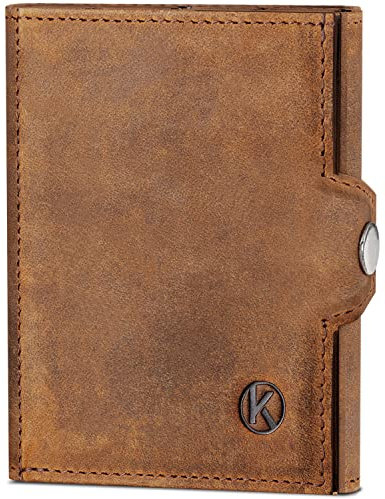 KORUTA® Slim Wallet mit XL Münzfach & RFID Schutz - Kartenetui - Mini Geldbörse für Herren & Damen , Leder , - Kreditkartenetui Geldbeutel klein Portmonee Portemonnaie Mit Foto- & Ausweisfach, (Braun)
